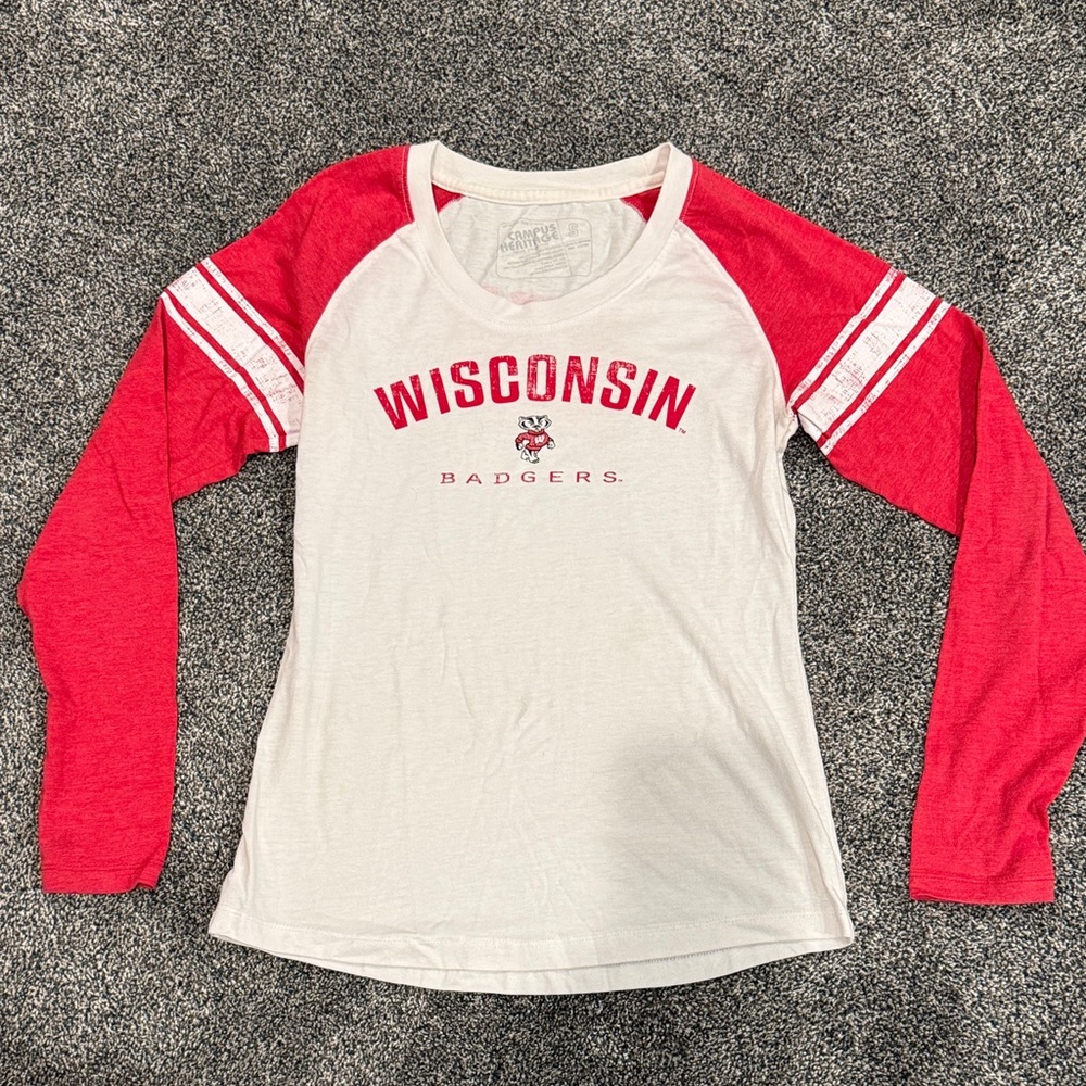 Wisconsin Badgers Women's Red and White Long Sleeve Top
